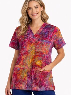 Scrubs SmartScrubs Paisley Embroidered Small Relaxed Fit Colorful Medical Bright